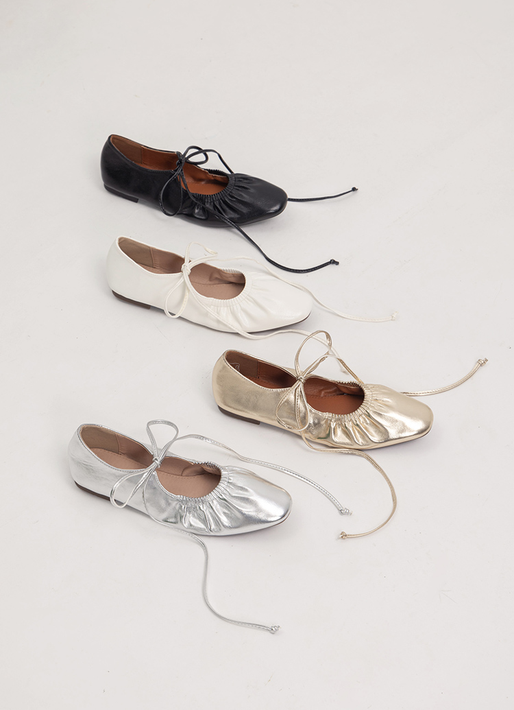 Grace Gift 法式蝴蝶結3WAY綁帶平底瑪莉珍鞋(金