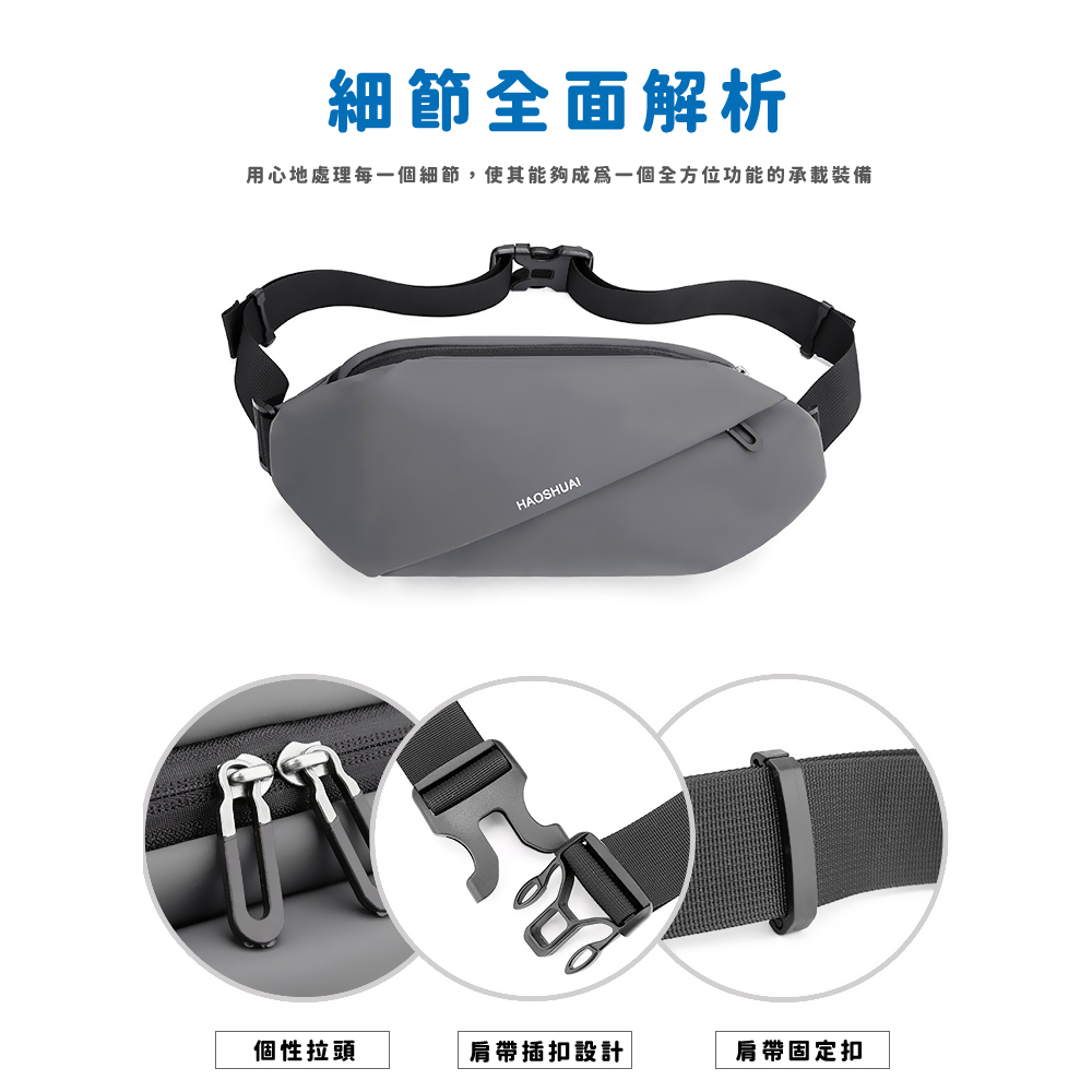 細節全面解析 用心地處理每一個細節,使其能夠成為一個全方位功能的承載裝備 個性拉頭 肩帶插扣設計 肩帶固定扣 