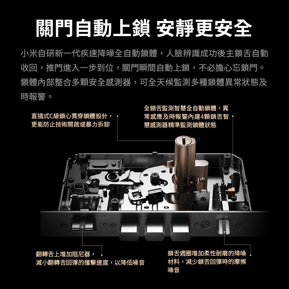 小米自研新一代疾速降噪全自動鎖體,人臉辨識成功後主鎖舌自動