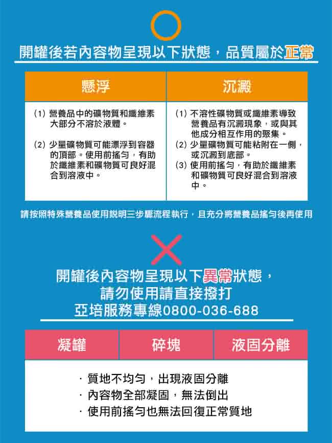 請按照特殊營養品使用說明三步流程執行,且充分將營養品搖匀後再使用