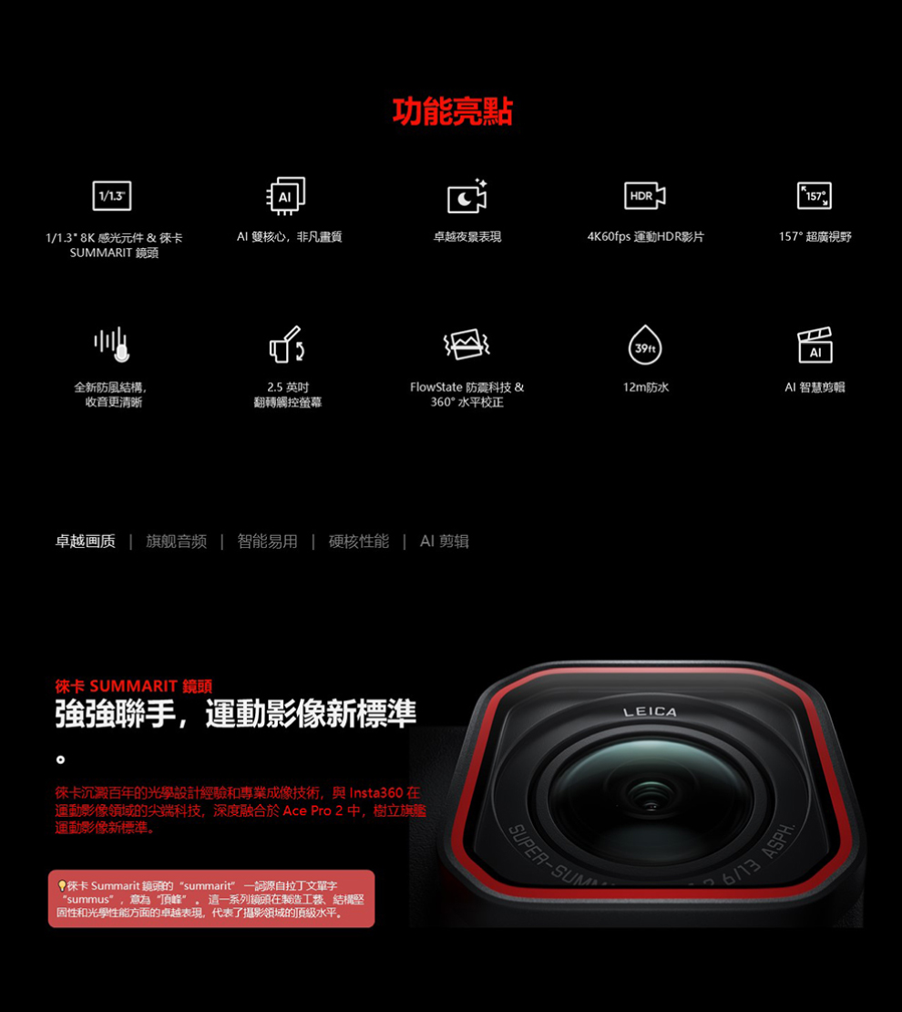 運動影像領域的尖端科技,深度融合於 Ace Pro 2 中,樹立旗艦