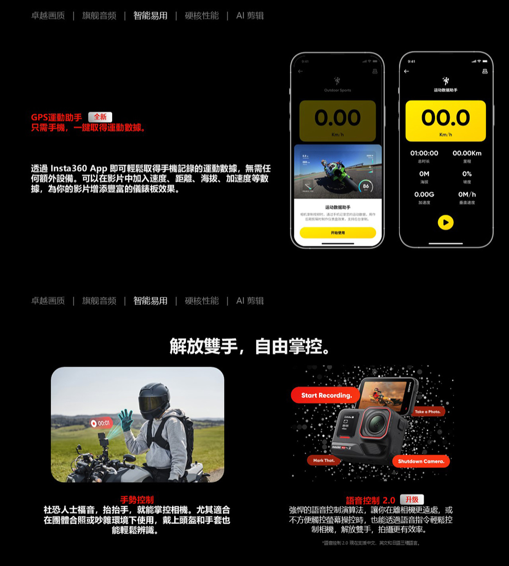 透過 Insta360 App即可輕鬆取得手機記錄的運動數據,無需任