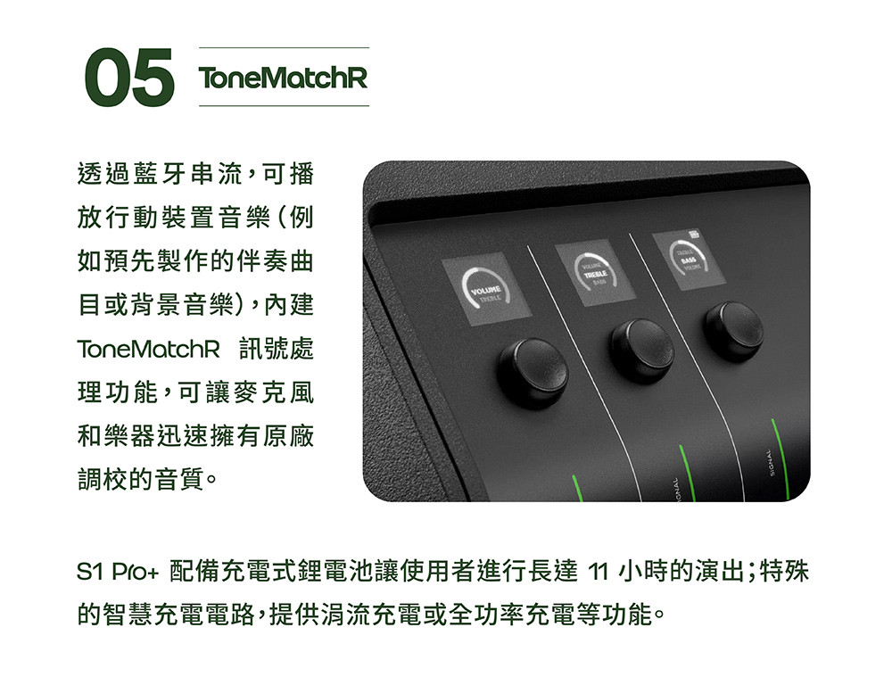 S1 Pro 配備充電式鋰電池讓使用者進行長達11 小時的演出特殊