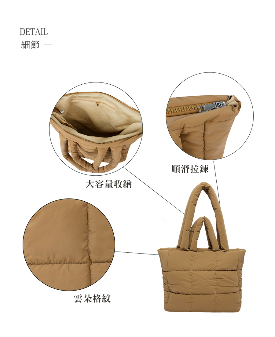 細節 大容量收納 順滑拉鍊 雲朵格紋 