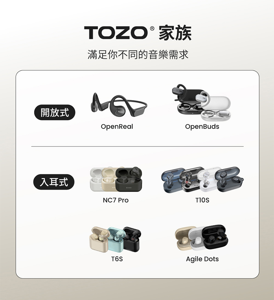 開放式 入耳式 TOZO 家族 滿足你不同的音樂需求 