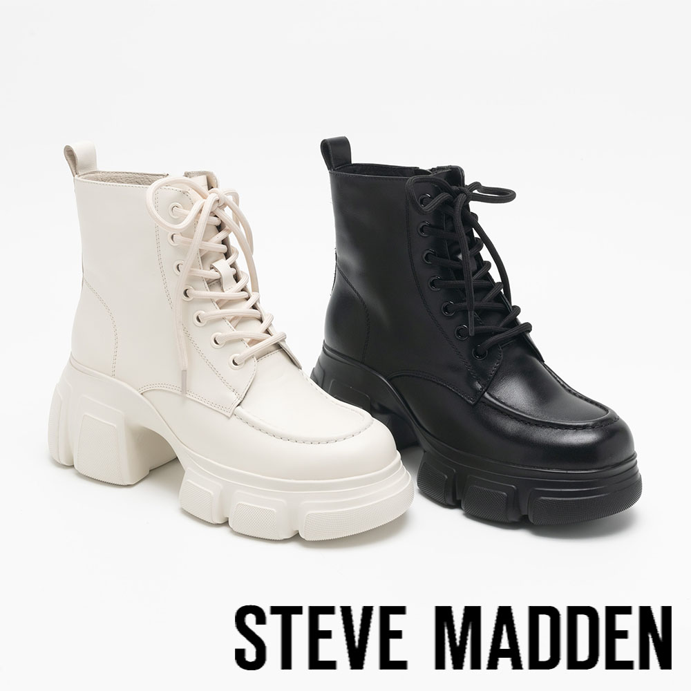 steve madden TWEMMA 率性綁帶厚底短靴(白