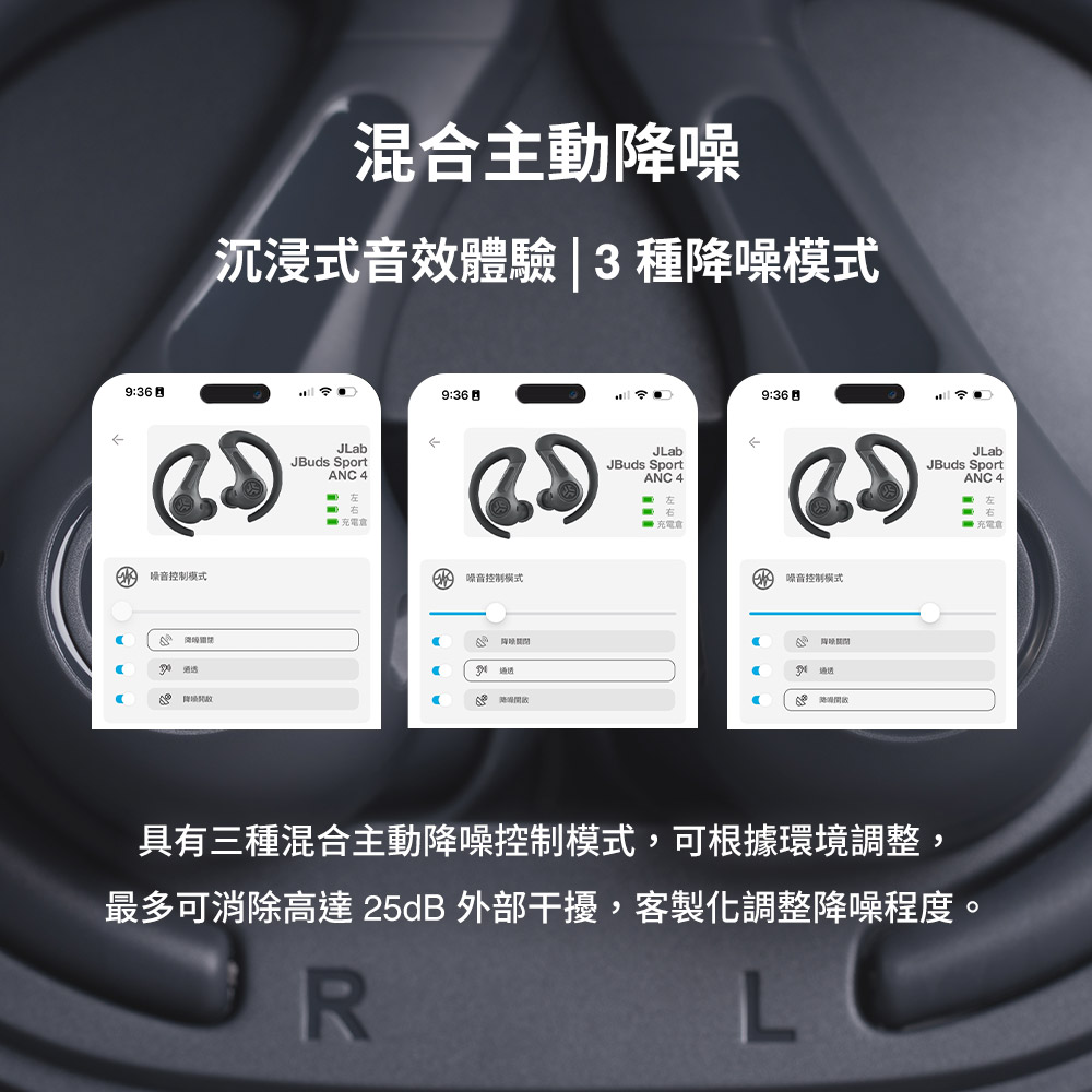最多可消除高達 25dB 外部干擾,客製化調整降噪程度。