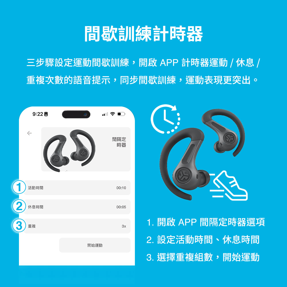 三步驟設定運動間歇訓練,開啟 APP 計時器運動  休息