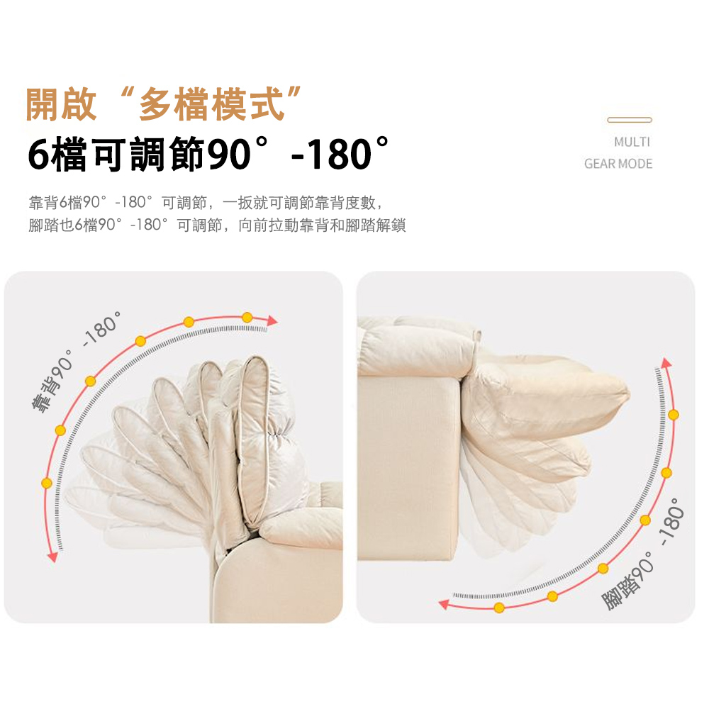 腳踏也6檔90180可調節,向前拉動靠背和腳踏解鎖