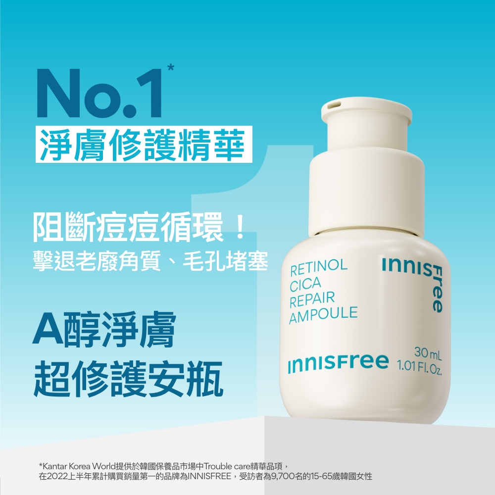 INNISFREE A醇安瓶+棉片集中淨膚修護組(雙效打擊毛