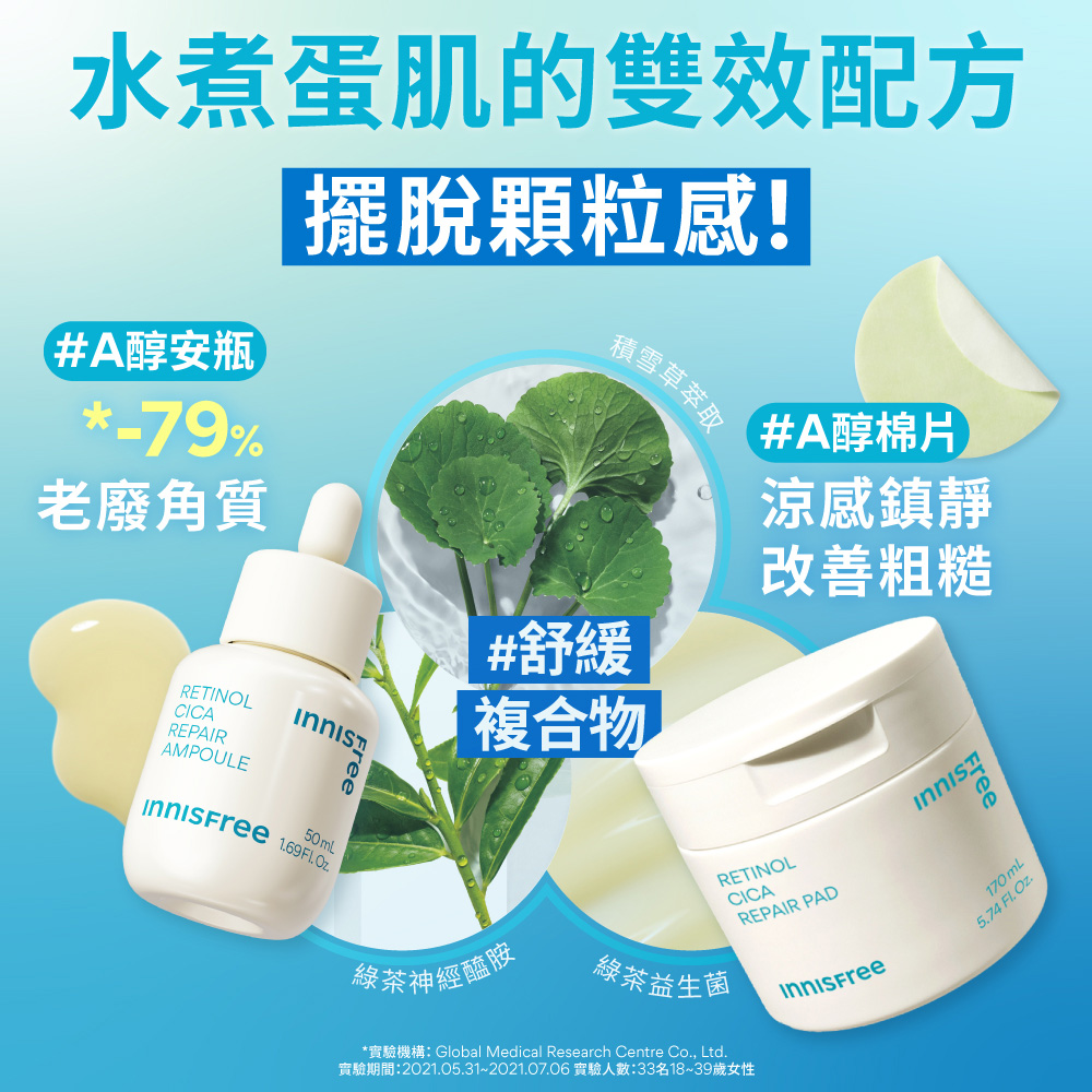 INNISFREE A醇安瓶+棉片集中淨膚修護組(雙效打擊毛