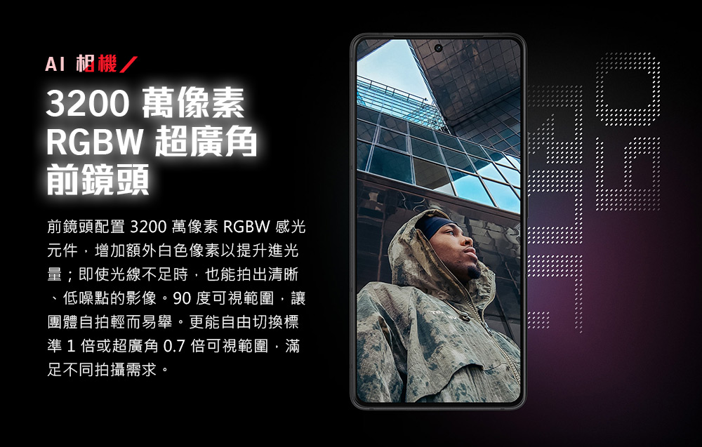 前鏡頭配置 3200 萬像素 RGBW 感光