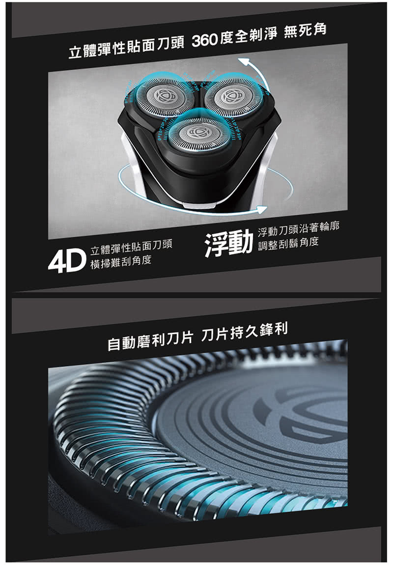 立體彈性貼面刀頭 360度全剃淨 無死角