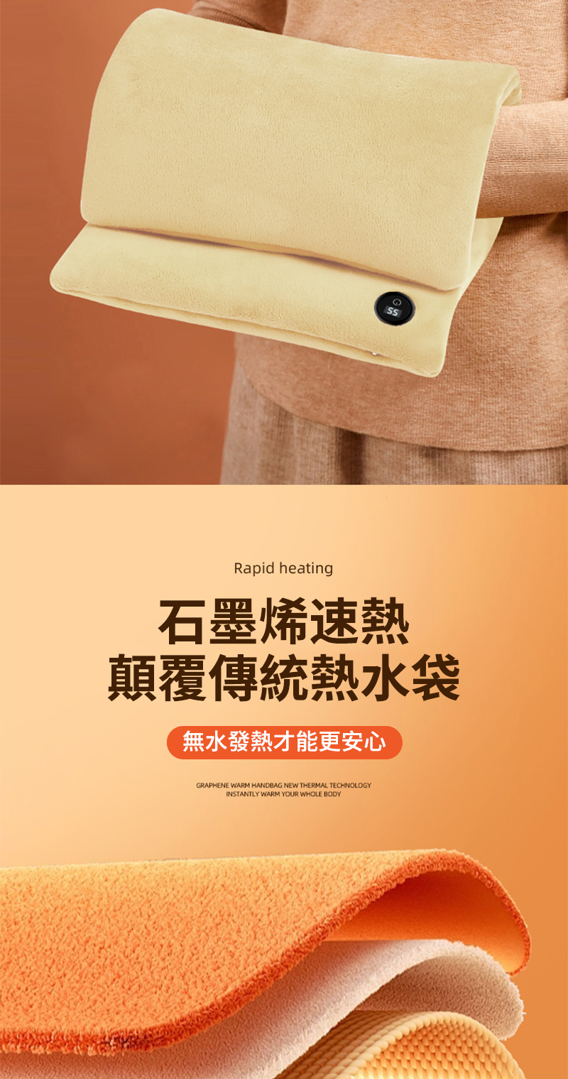 石墨烯速熱 顛覆傳統熱水袋 無水發熱才能更安心 