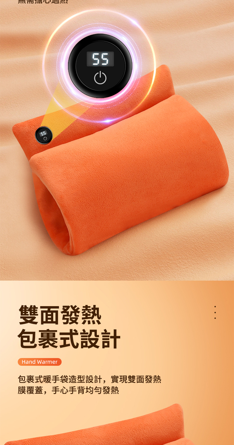 還而信心遇 雙面發熱 包裹式設計 包裹式暖手袋造型設計,實現雙面發熱 膜覆蓋,手心手背均勻發熱 