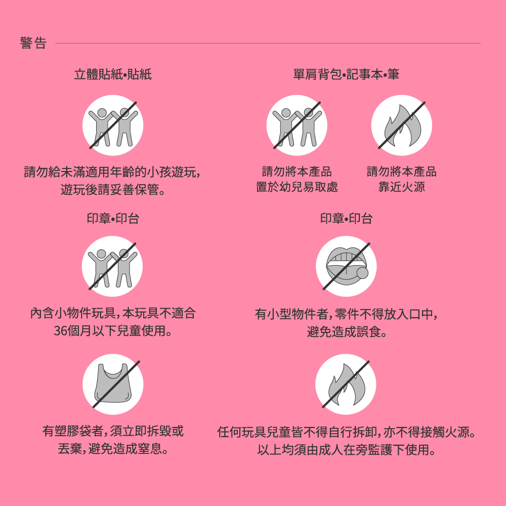 任何玩具兒童皆不得自行拆卸,亦不得接觸火源。