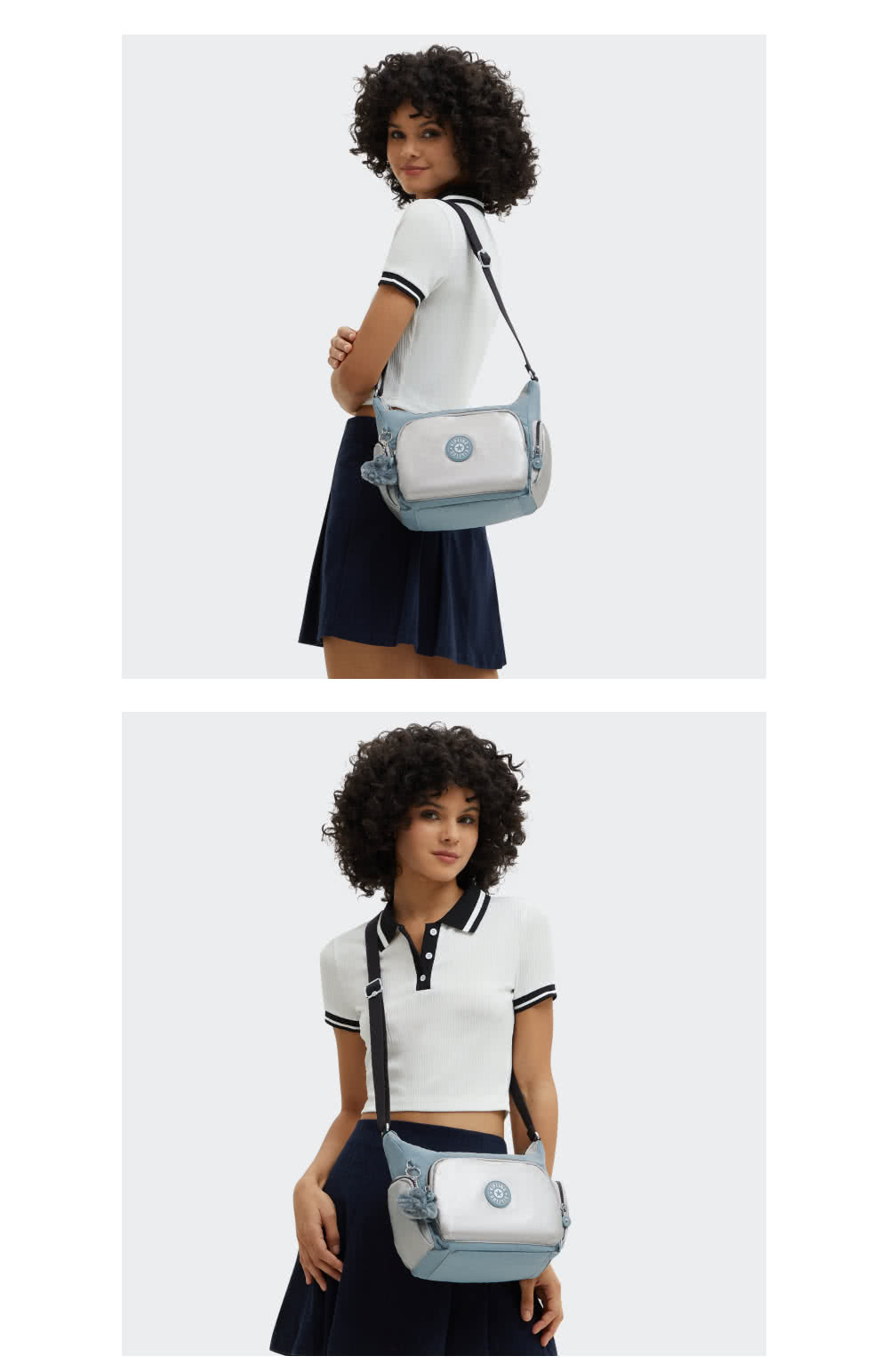 KIPLING官方旗艦館 『牛角包』灰松綠拼接輕巧多袋實用側