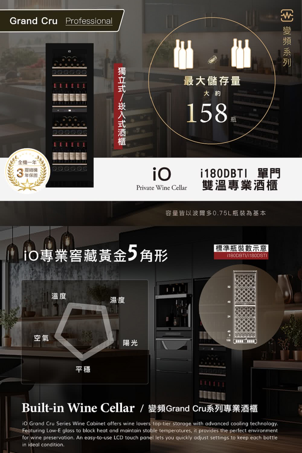 Builtin Wine Cellar变频Grand Cru系列专业酒柜