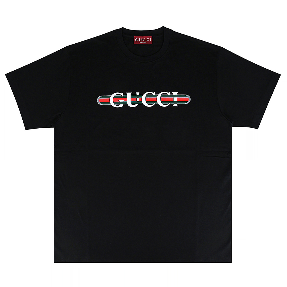 GUCCI 古馳 GUCCI 織帶印花棉質短袖T恤(女款/黑