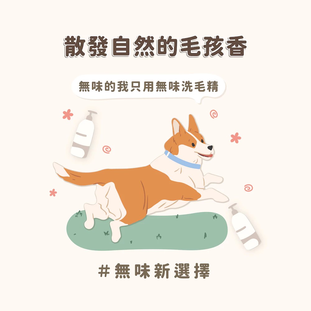 散發自然的毛孩香 無味的我只用無味洗毛精 無味新選擇 