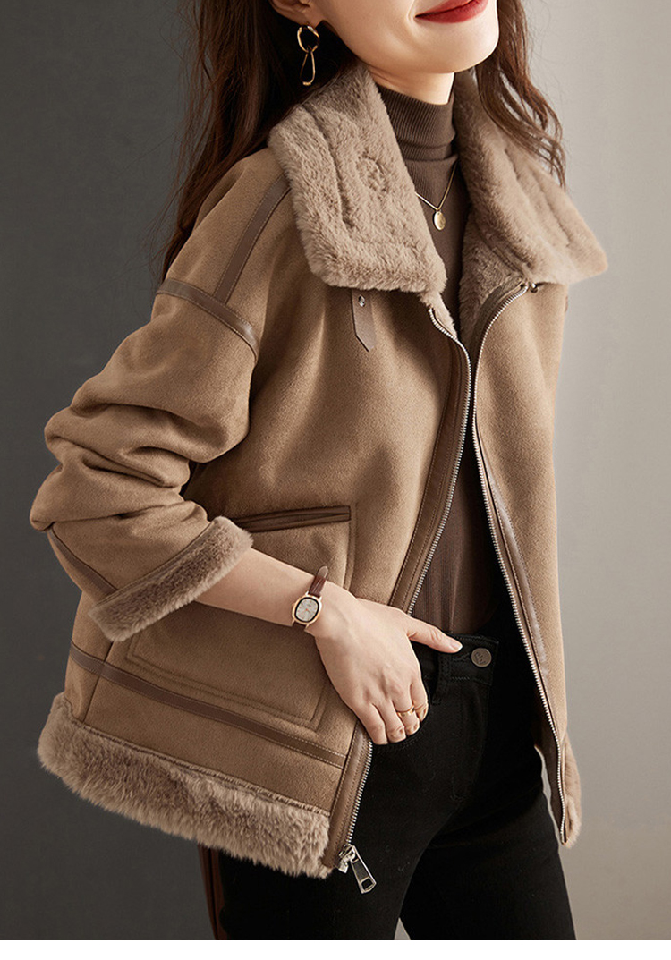 初色 寬鬆加絨翻領落肩袖長袖口袋夾克外套休閒外套-卡其色-3 初色 寬鬆加絨翻領落肩袖長袖口袋夾克外套休閒外套-卡其色-3