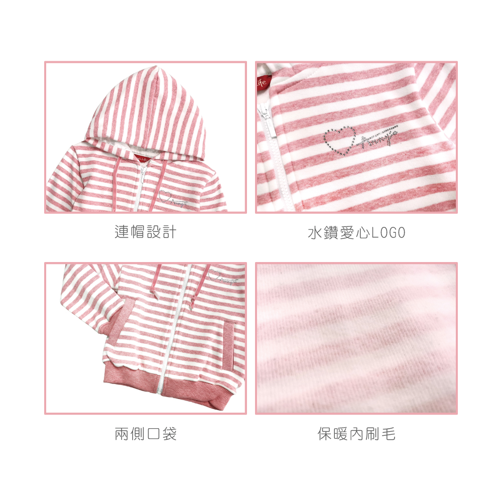 連帽設計 水鑽愛心LOGO 兩側口袋 保暖內刷毛 