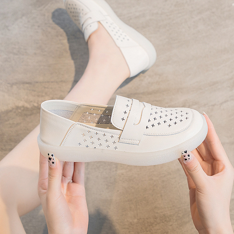 JP Queen New York 星空十字鏤空真皮透氣圓頭