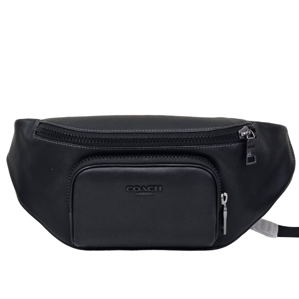 COACH 專櫃新款霧黑LOGO全皮前口袋弧形男款大款腰包( COACH 專櫃新款霧黑LOGO全皮前口袋弧形男款大款腰包(