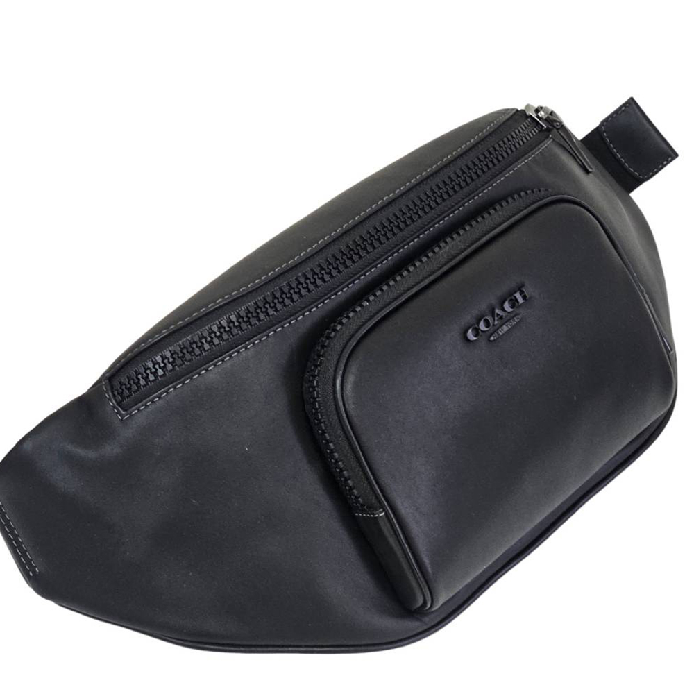 COACH 專櫃新款霧黑LOGO全皮前口袋弧形男款大款腰包( COACH 專櫃新款霧黑LOGO全皮前口袋弧形男款大款腰包(
