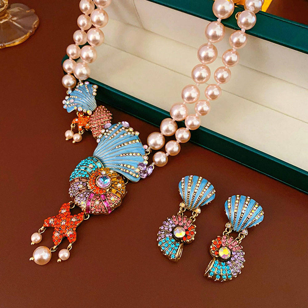 Jpqueen 奢華貝殼海螺珍珠女款項鍊耳環(3款可選)好評