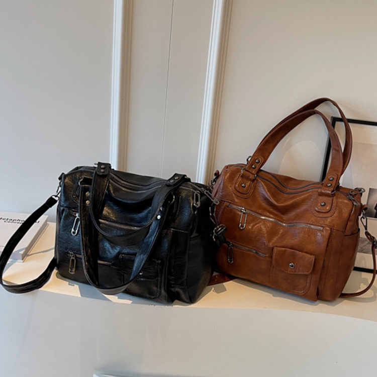 Sp house 復古色調歐美風多格大容量單肩側背包(2色可