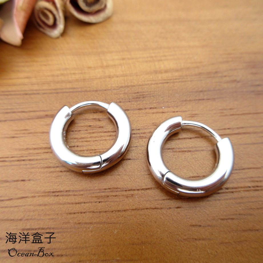 海洋盒子 極簡亮面粗厚素圈925純銀易扣耳環(外鍍專櫃級正白