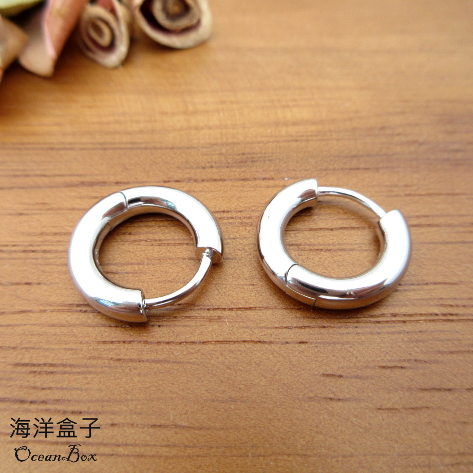 海洋盒子 極簡亮面粗厚素圈925純銀易扣耳環(外鍍專櫃級正白