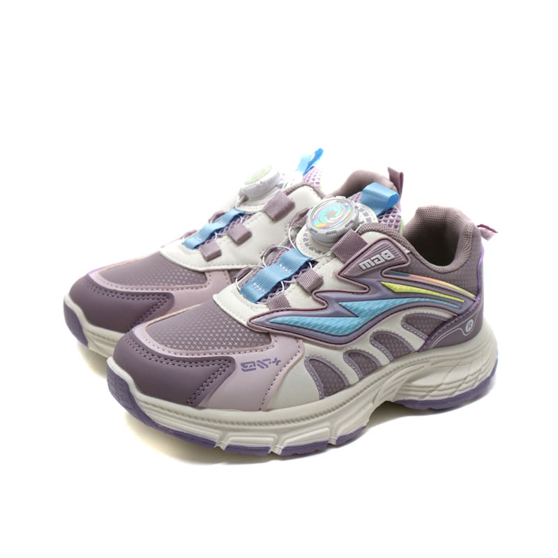 兒童鞋 休閒運動鞋 旋轉鞋扣 白/粉紫 大童 童鞋 2708