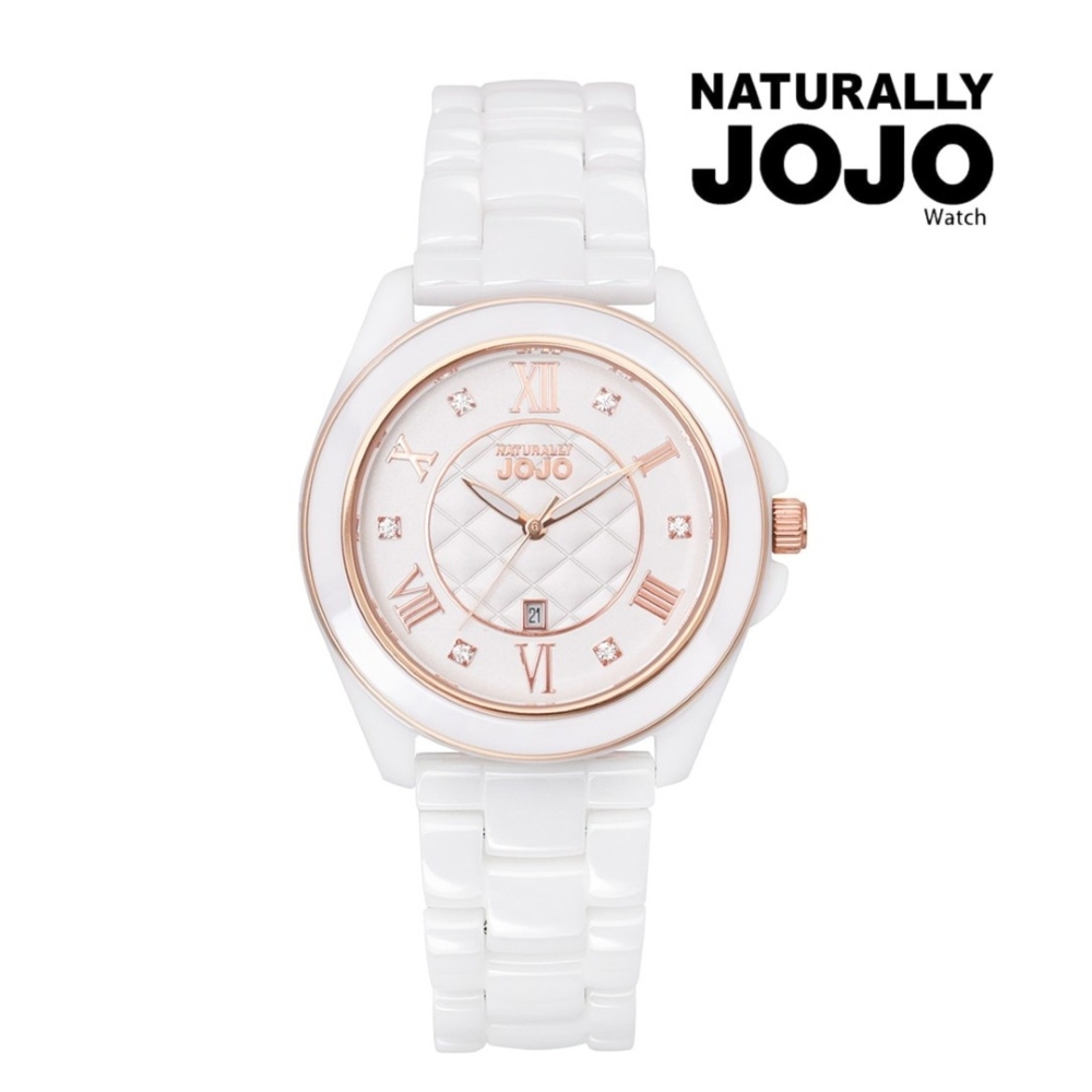 NATURALLY JOJO 羅馬數字 菱格紋晶鑽 陶瓷腕錶