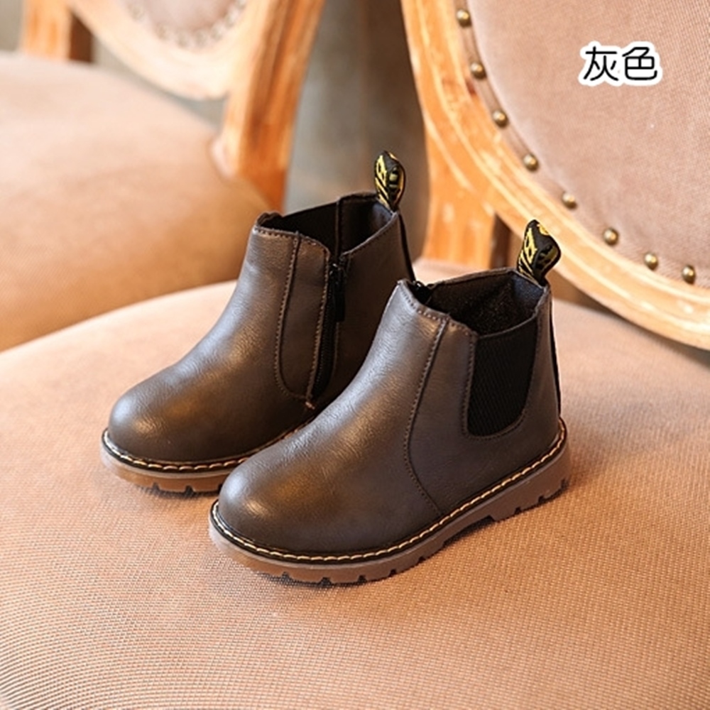 橘魔法 仿皮好搭拉鍊短靴(皮靴 靴子 皮鞋 童鞋 深色皮鞋 