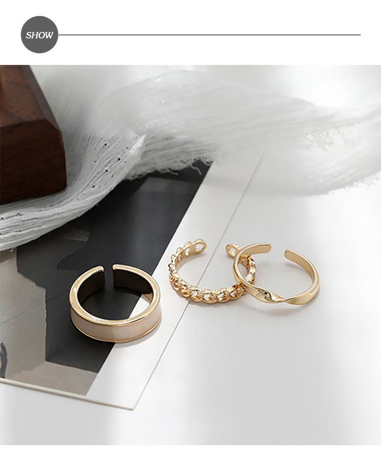 INES 韓國設計個性冷淡風極簡素圈3件套戒指套組(極簡戒指