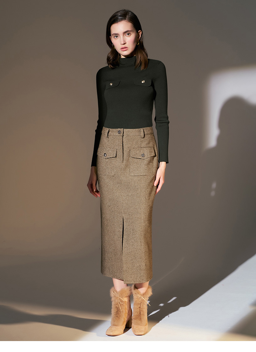 MOMA 羊毛毛呢千鳥格紋鉛筆裙(咖啡色)優惠推薦 MOMA 羊毛毛呢千鳥格紋鉛筆裙(咖啡色)優惠推薦