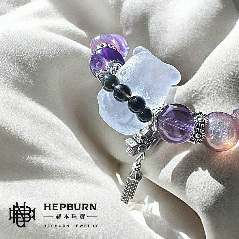 赫本珠寶 DIY設計款-白熊紫晶紫鋰雲母水晶手鍊(11mm)