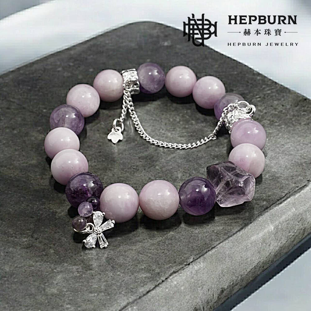 赫本珠寶 DIY設計款-晶亮蝴蝶結紫鋰輝紫晶水晶手鍊(12m