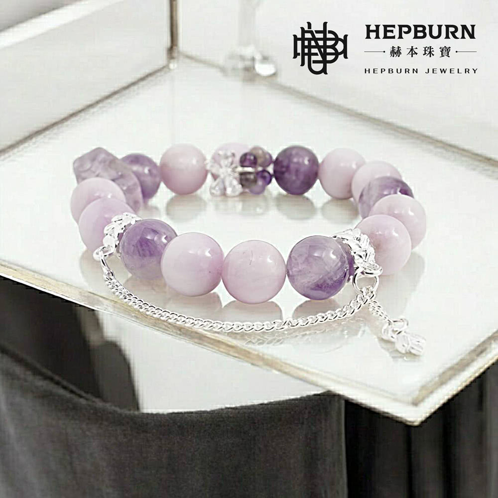 赫本珠寶 DIY設計款-晶亮蝴蝶結紫鋰輝紫晶水晶手鍊(12m