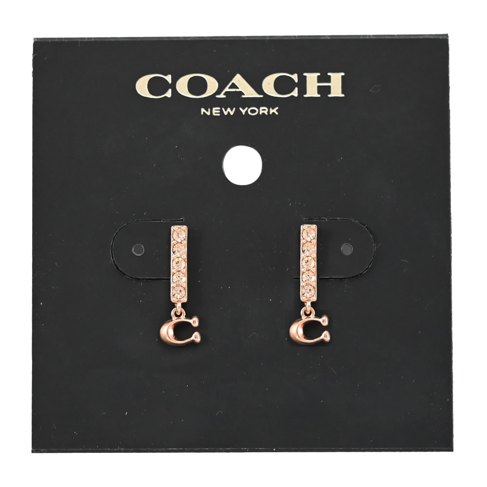 COACH 經典鑲鑽方塊C字LOGO垂墜造型時尚耳環(玫瑰金 COACH 經典鑲鑽方塊C字LOGO垂墜造型時尚耳環(玫瑰金