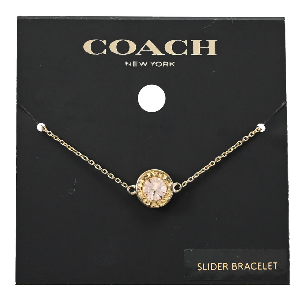 COACH 質感精緻刻印LOGO粉鑽可調式手鍊(玫瑰金)好評