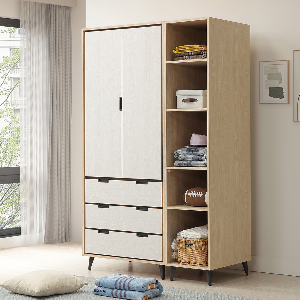 唯熙傢俱 雷莎原木雙色3x7尺衣櫃(衣櫃 衣櫥 兩用衣櫃 收