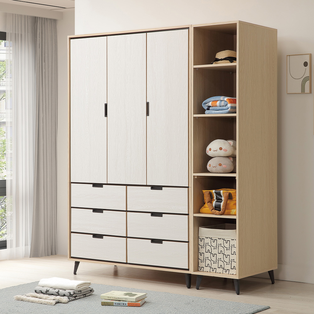 唯熙傢俱 雷莎原木雙色5.3尺衣櫃(衣櫃 衣櫥 兩用衣櫃 收