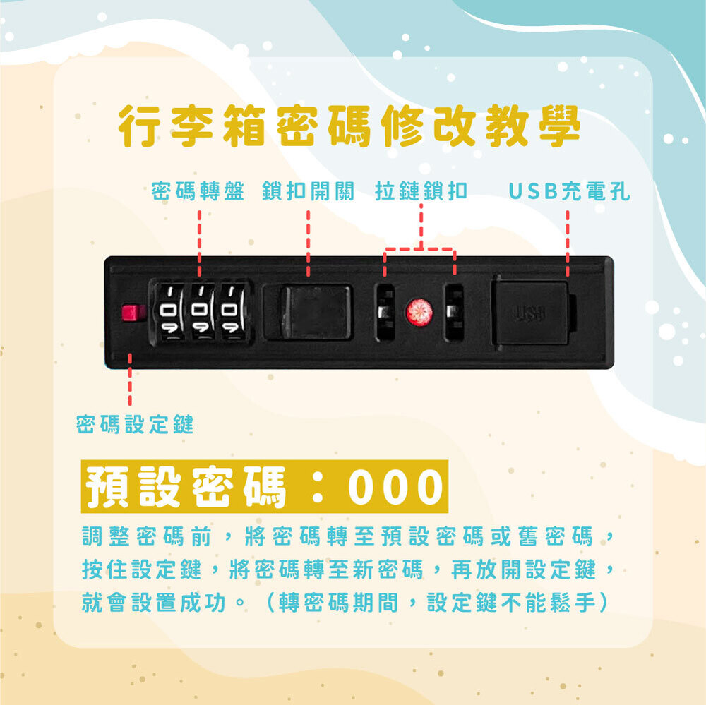 密碼轉盤 鎖扣開關 拉鏈鎖扣 USB充電孔