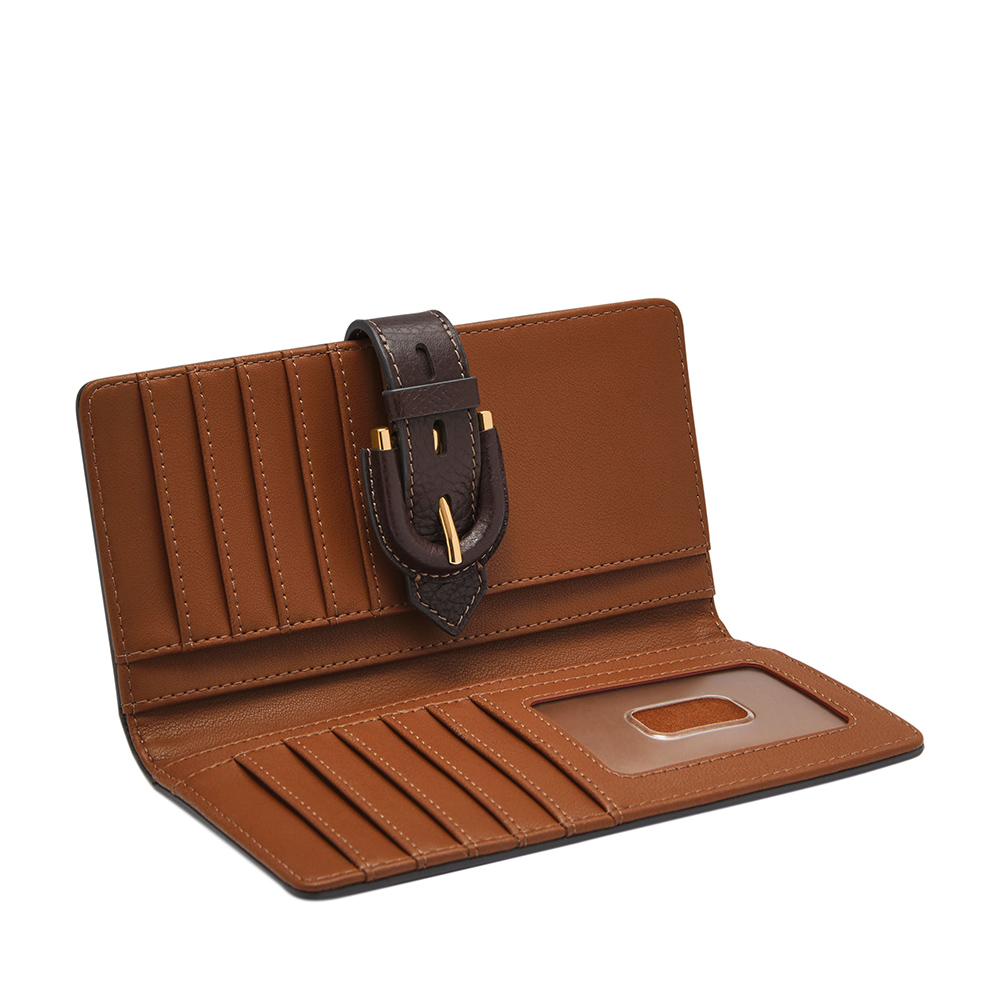 FOSSIL Harwell 真皮馬鞍釦中長夾-咖啡色 SL