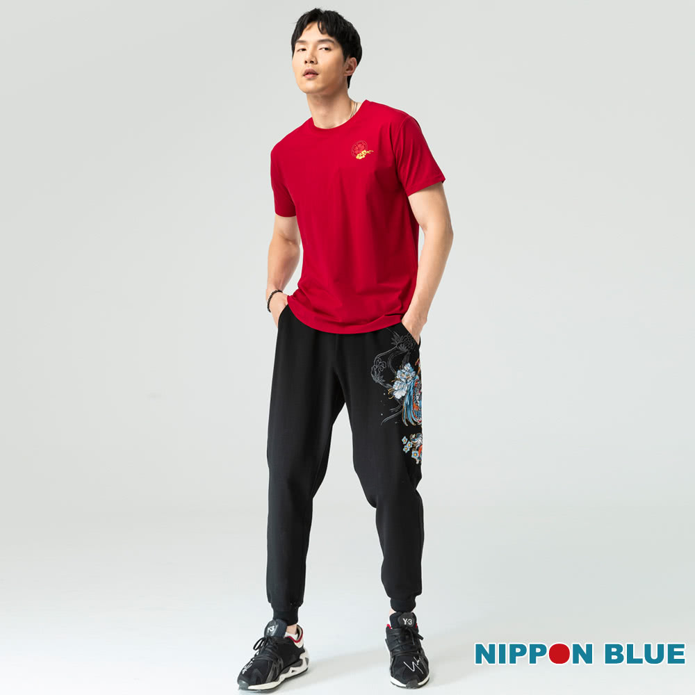 BLUE WAY 男裝 金標百福七彩鳳 短袖 上衣-日本藍好