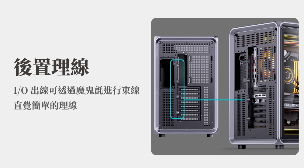 後置理線 IO 出線可透過魔鬼氈進行束線 直覺簡單的理線