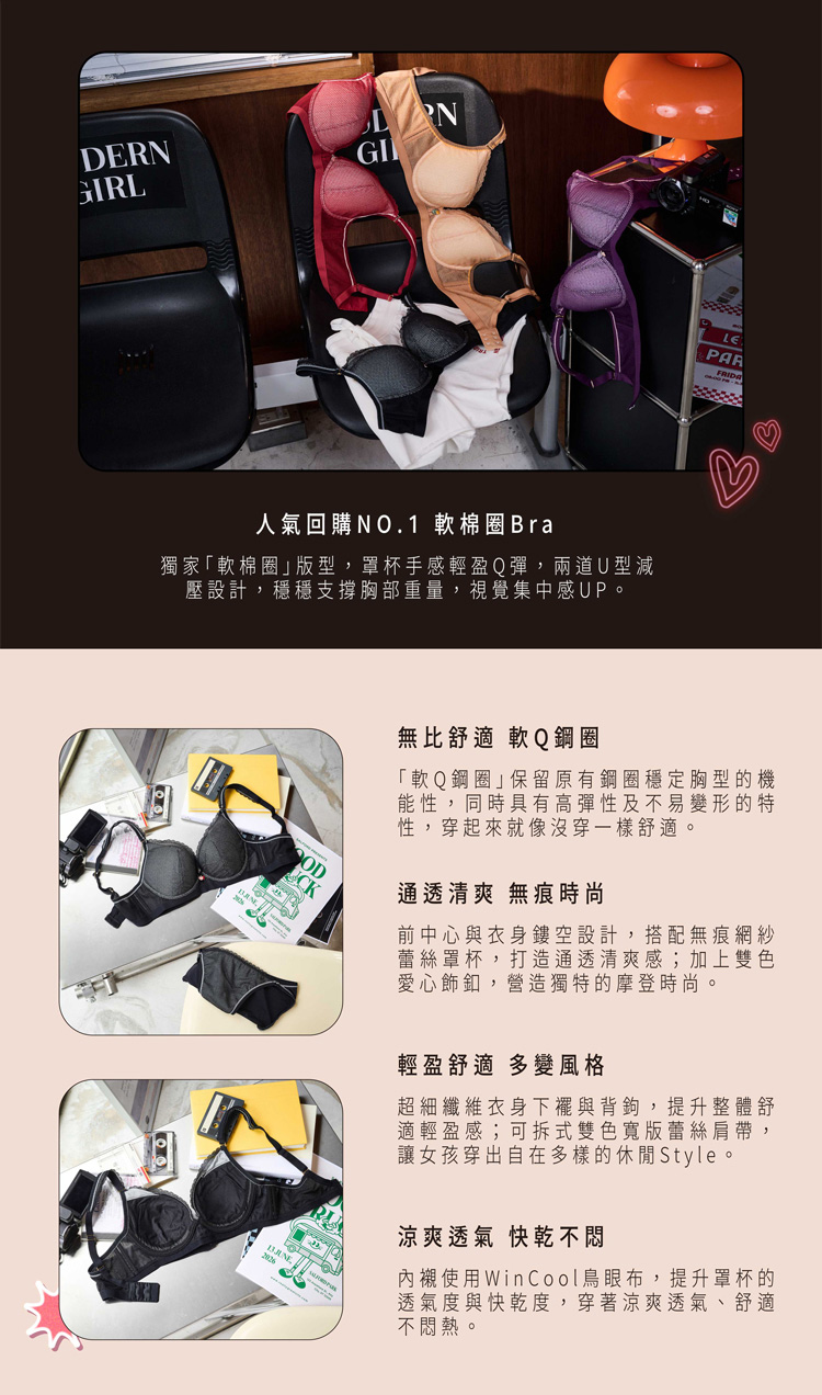 瑪登瑪朵 啵提 集中穩定軟棉圈內衣 A-D75罩杯(黑)折扣